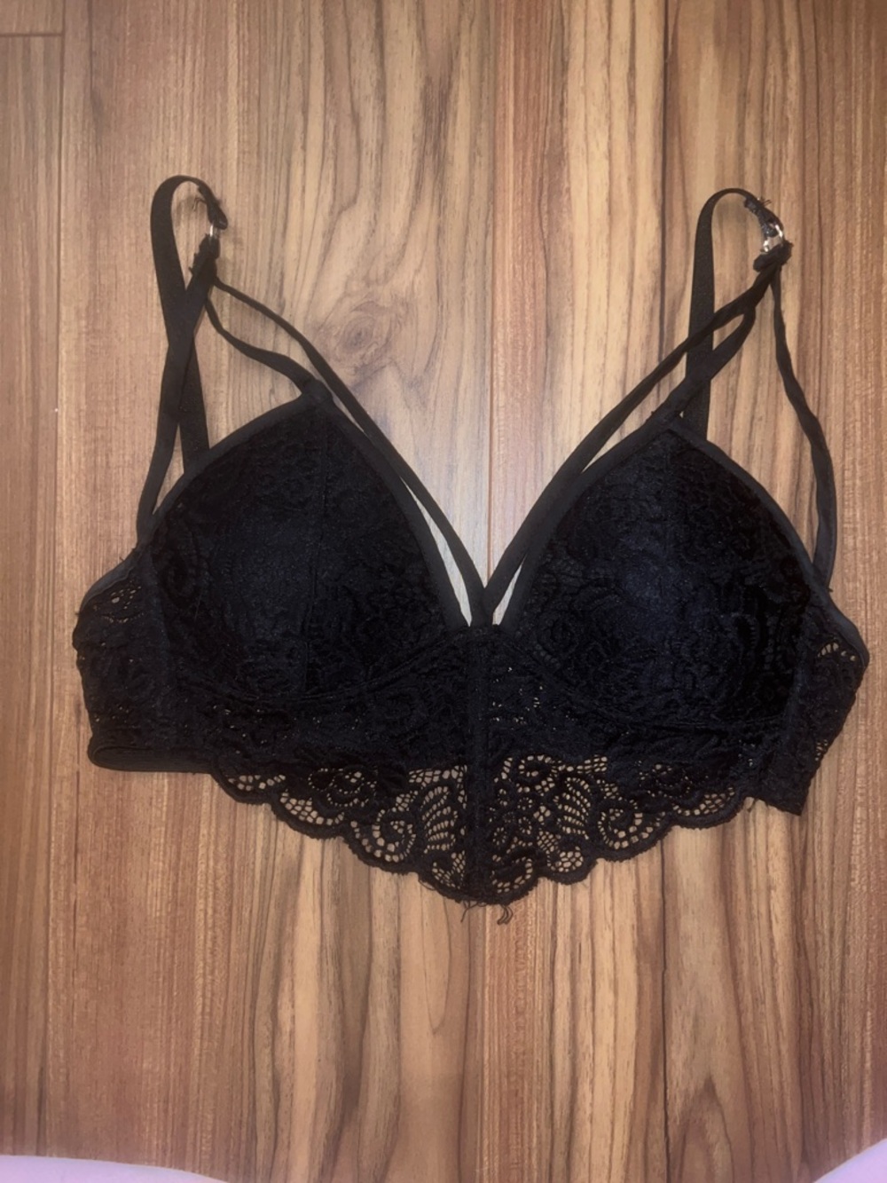 Black Lace Bralette with Strappy Detail - Women Intimates